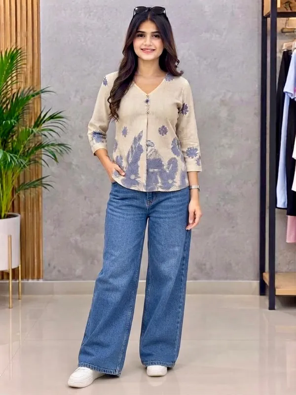 Beige_Imported_Fabric_Western_Top_For_Women