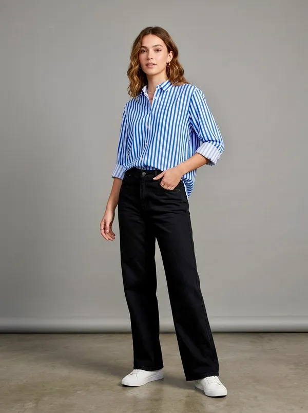 Blue_Riyon_Cotton_Striped_Shirt_For_Women