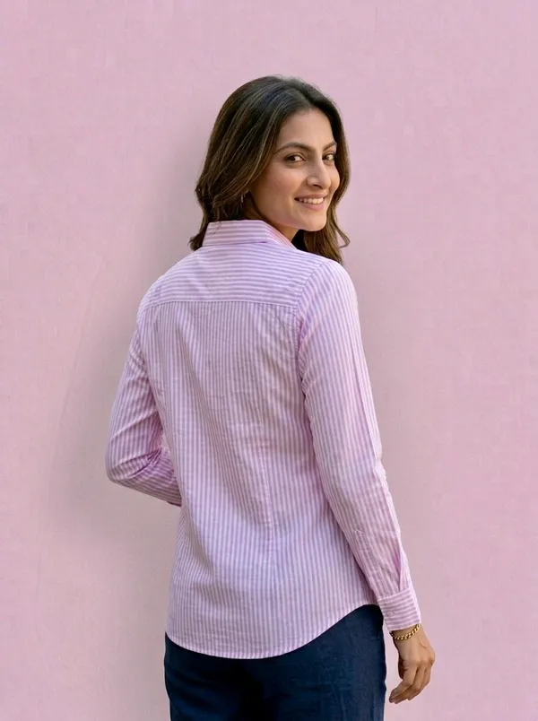 Pink_Cotton_Striped_Shirt_For_Women