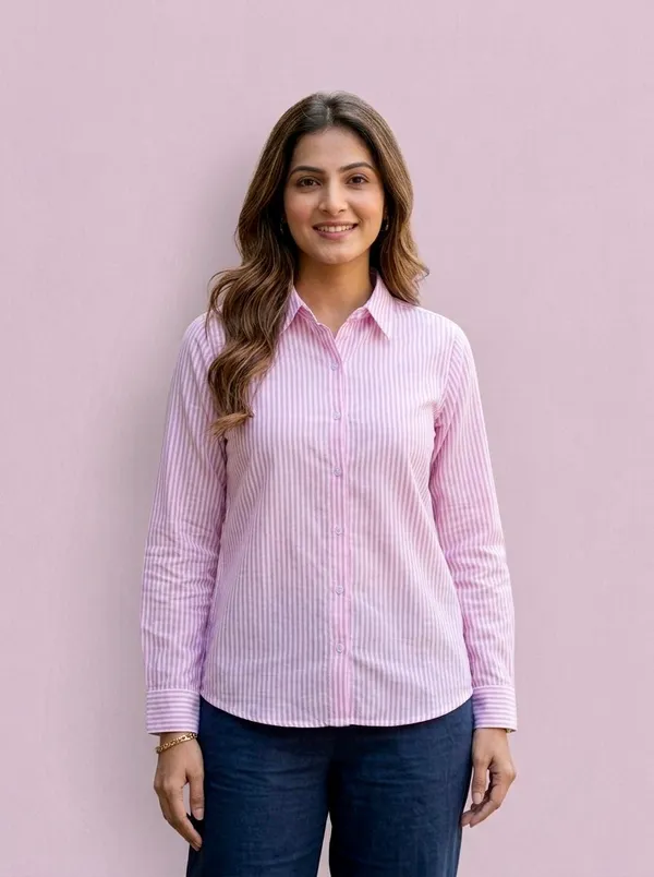 Pink_Cotton_Striped_Shirt_For_Women