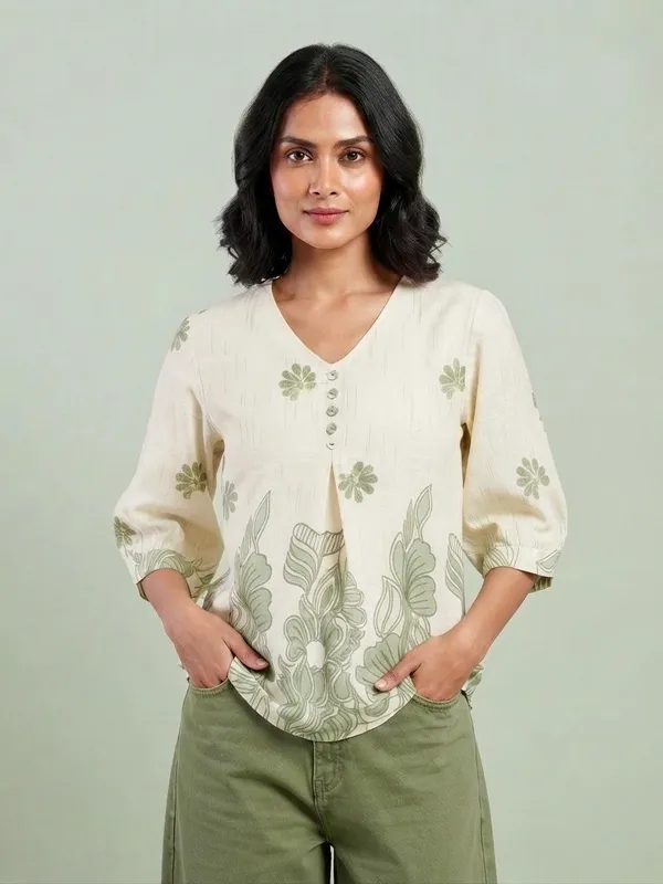 Cream_Imported_Fabric_Western_Top_For_Women