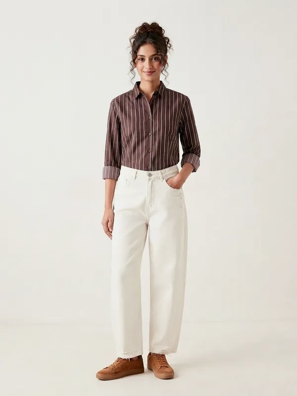 Brown_Riyon_Cotton_Striped_Shirt_For_Women