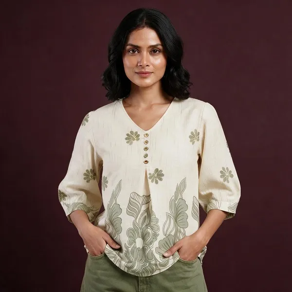 Cream_Imported_Fabric_Western_Top_For_Women