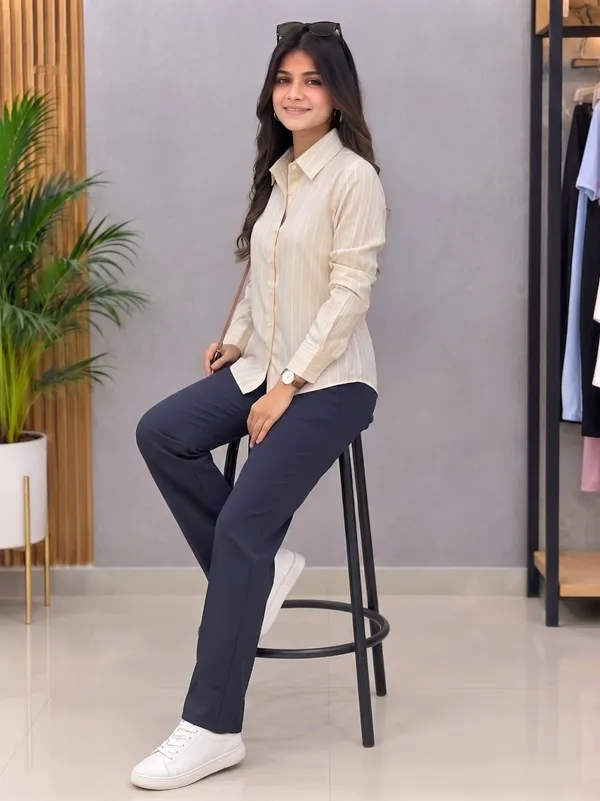Beige_Riyon_Cotton_Striped_Shirt_For_Women