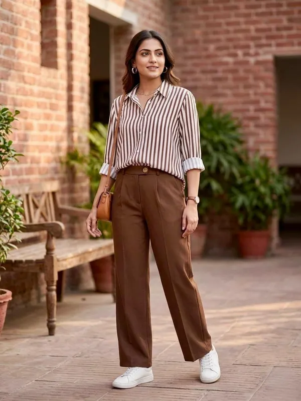 Brown_Riyon_Cotton_Striped_Shirt_For_Women