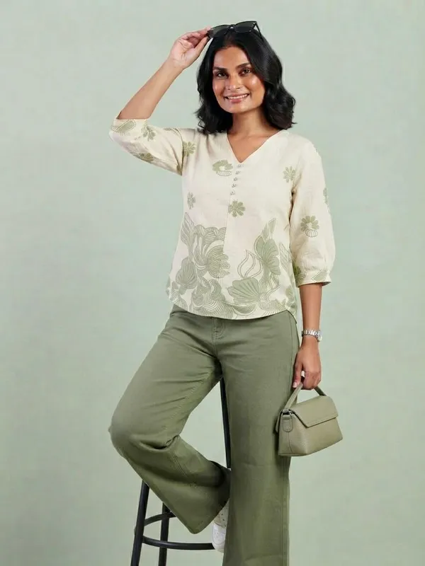 Cream_Imported_Fabric_Western_Top_For_Women