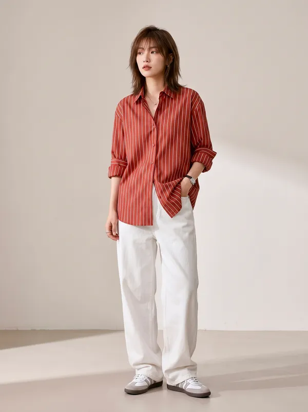 Rust_Riyon_Cotton_Striped_Shirt_For_Women