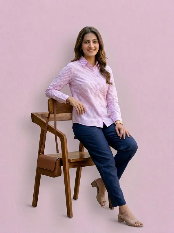 Pink_Cotton_Striped_Shirt_For_Women