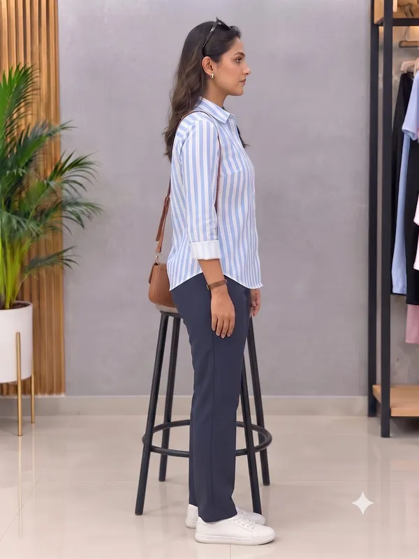 Blue_Riyon_Cotton_Striped_Shirt_For_Women