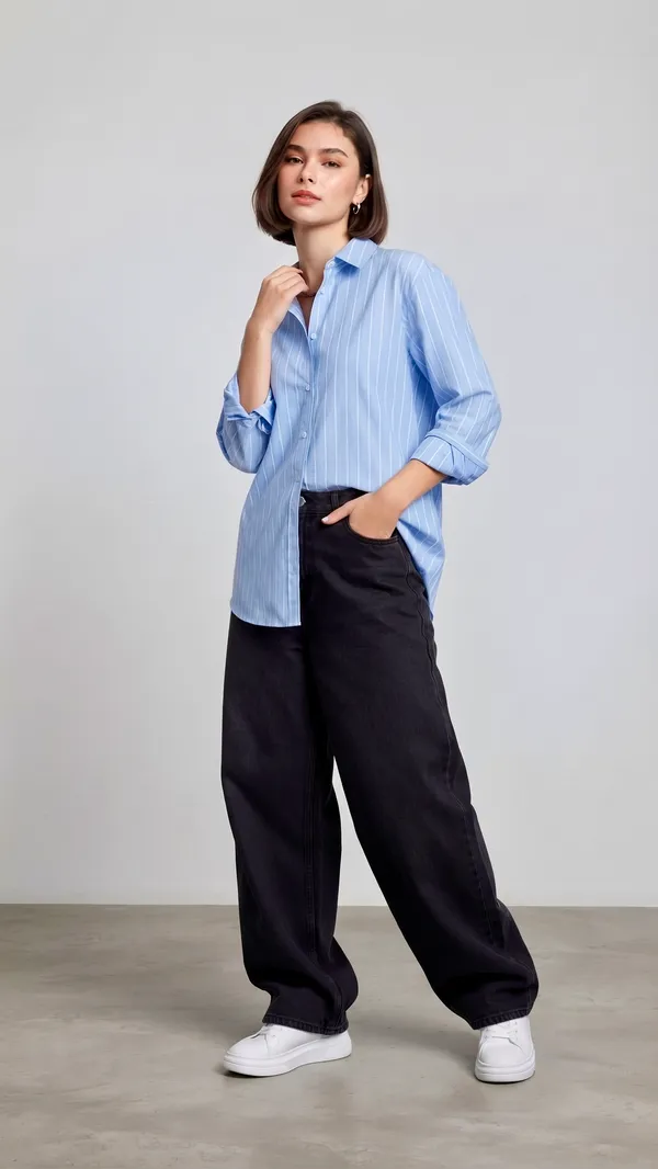 Blue_Riyon_Cotton_Striped_Shirt_For_Women