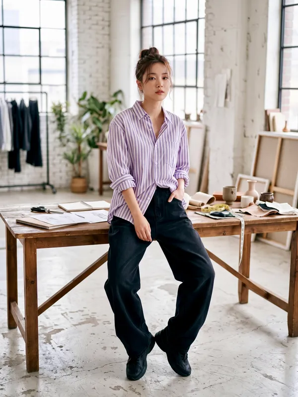 Purple_Riyon_Cotton_Striped_Shirt_For_Women