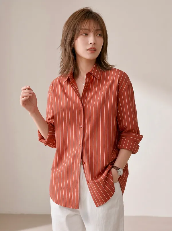 Rust_Riyon_Cotton_Striped_Shirt_For_Women