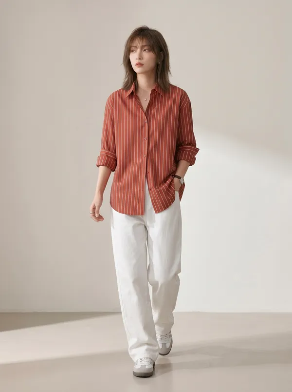 Rust_Riyon_Cotton_Striped_Shirt_For_Women