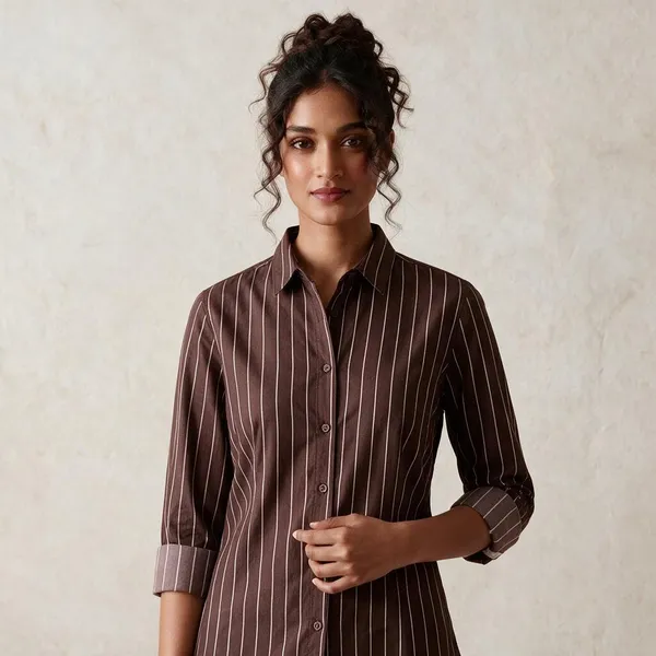 Brown_Riyon_Cotton_Striped_Shirt_For_Women