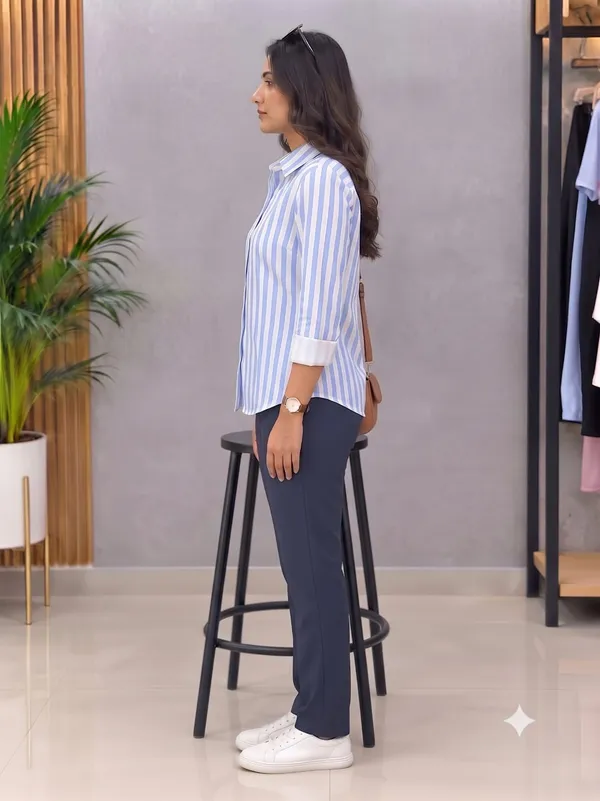 Blue_Riyon_Cotton_Striped_Shirt_For_Women