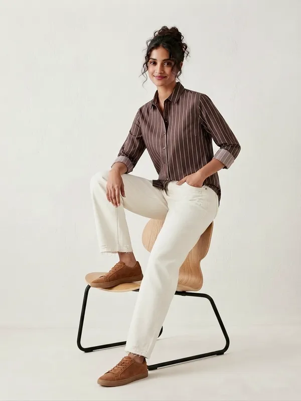 Brown_Riyon_Cotton_Striped_Shirt_For_Women