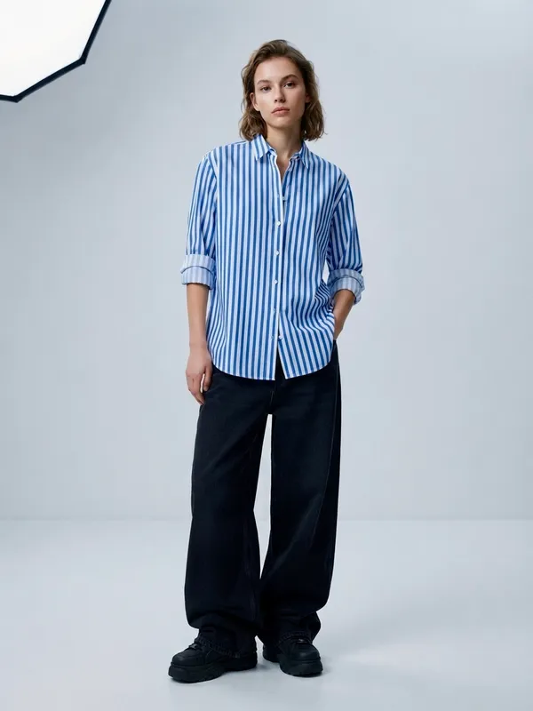 Blue_Riyon_Cotton_Striped_Shirt_For_Women