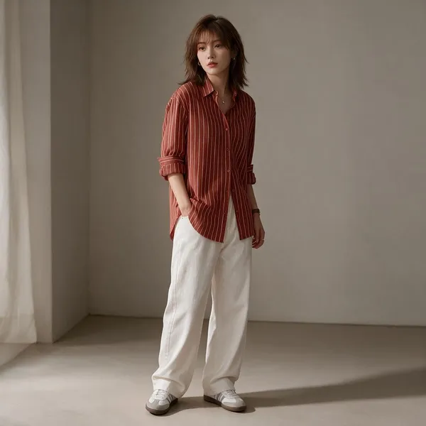 Rust_Riyon_Cotton_Striped_Shirt_For_Women