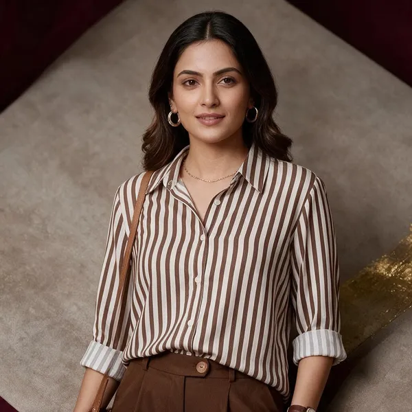 Brown_Riyon_Cotton_Striped_Shirt_For_Women