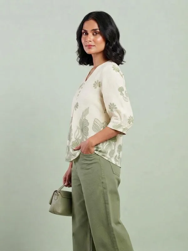 Cream_Imported_Fabric_Western_Top_For_Women