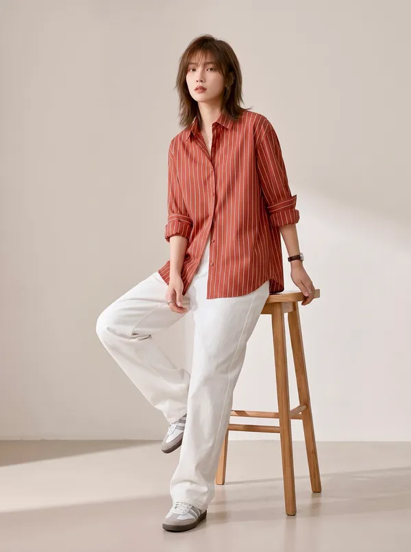 Rust_Riyon_Cotton_Striped_Shirt_For_Women