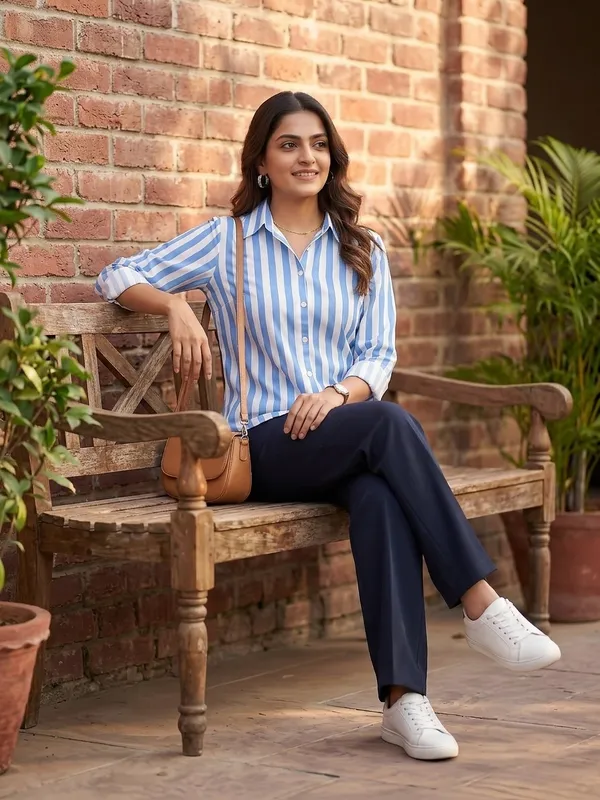 Blue_And_White_Riyon_Cotton_Striped_Shirt_For_Women