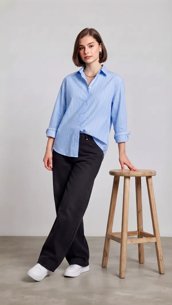 Blue_Riyon_Cotton_Striped_Shirt_For_Women