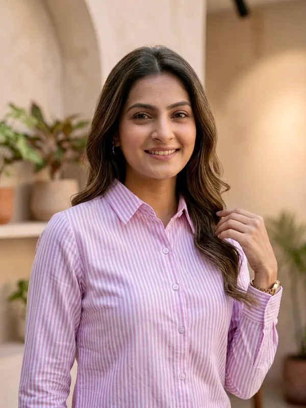 Pink_Cotton_Striped_Shirt_For_Women