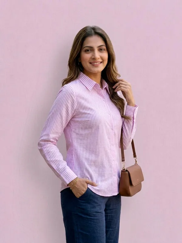 Pink_Cotton_Striped_Shirt_For_Women