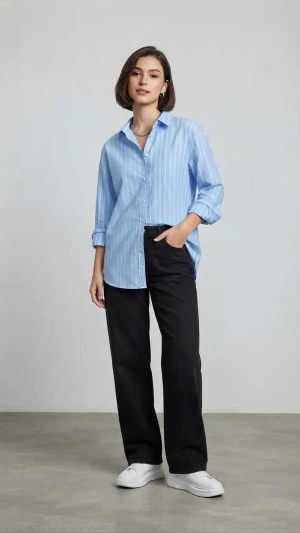 Blue_Riyon_Cotton_Striped_Shirt_For_Women