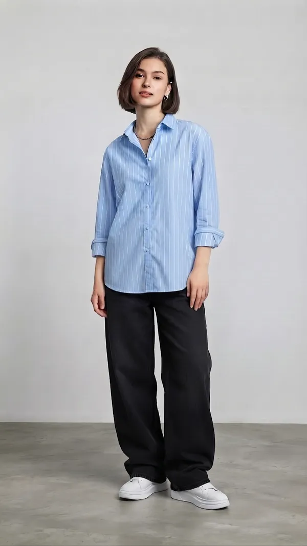 Blue_Riyon_Cotton_Striped_Shirt_For_Women