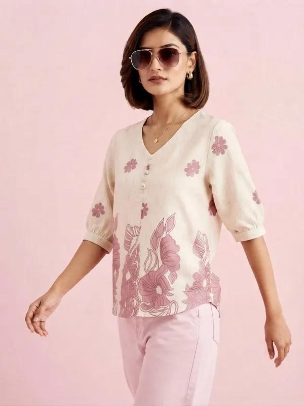 Cream_Imported_Fabric_Western_Top_For_Women