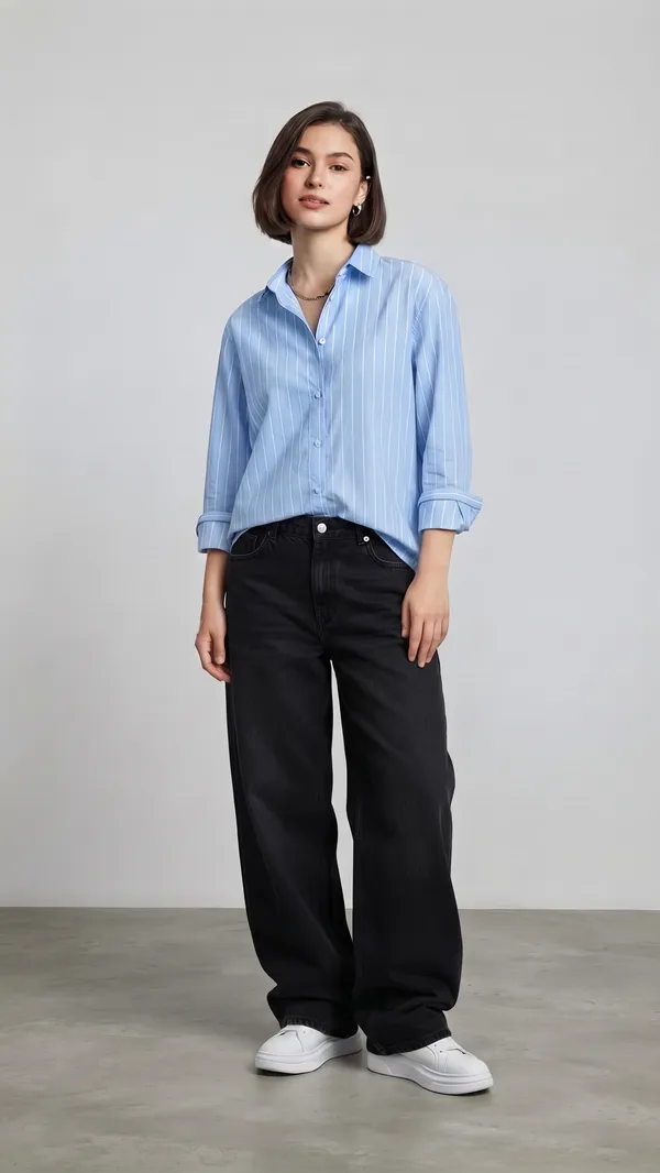 Blue_Riyon_Cotton_Striped_Shirt_For_Women
