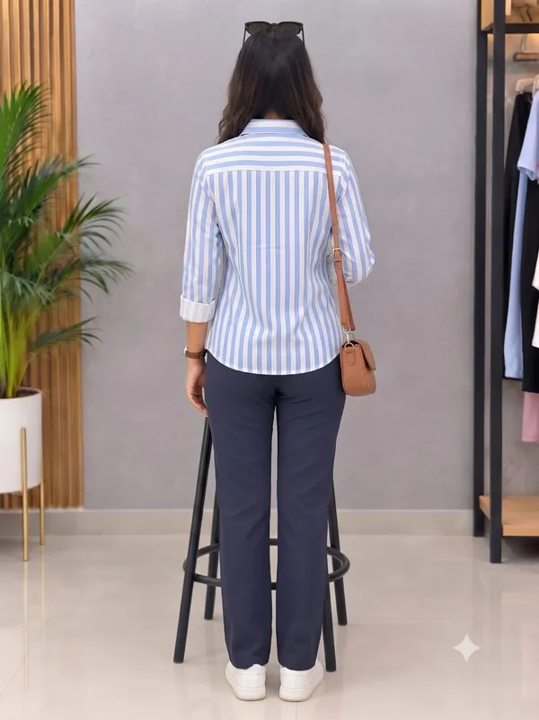 Blue_Riyon_Cotton_Striped_Shirt_For_Women