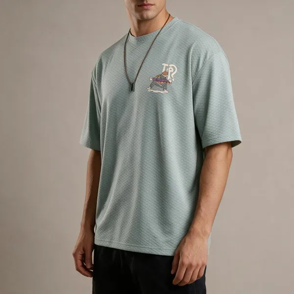 Mint_Blue_Imported_Diamonds_Knot_Fabric_T_Shirt_For_Men