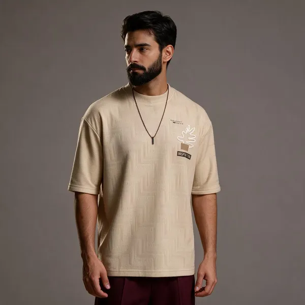 Beige_Texture_Fabric_T_Shirt_For_Men