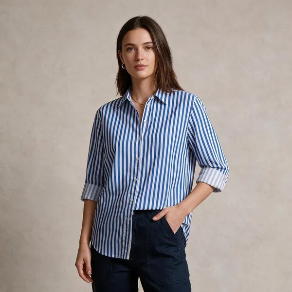 Blue_Riyon_Cotton_Striped_Shirt_For_Women