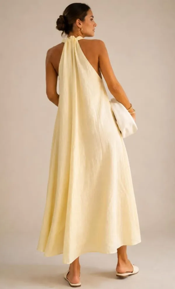 Cream_Rayon_Linen_Halter_Neck_Maxi_Dress_For_Women