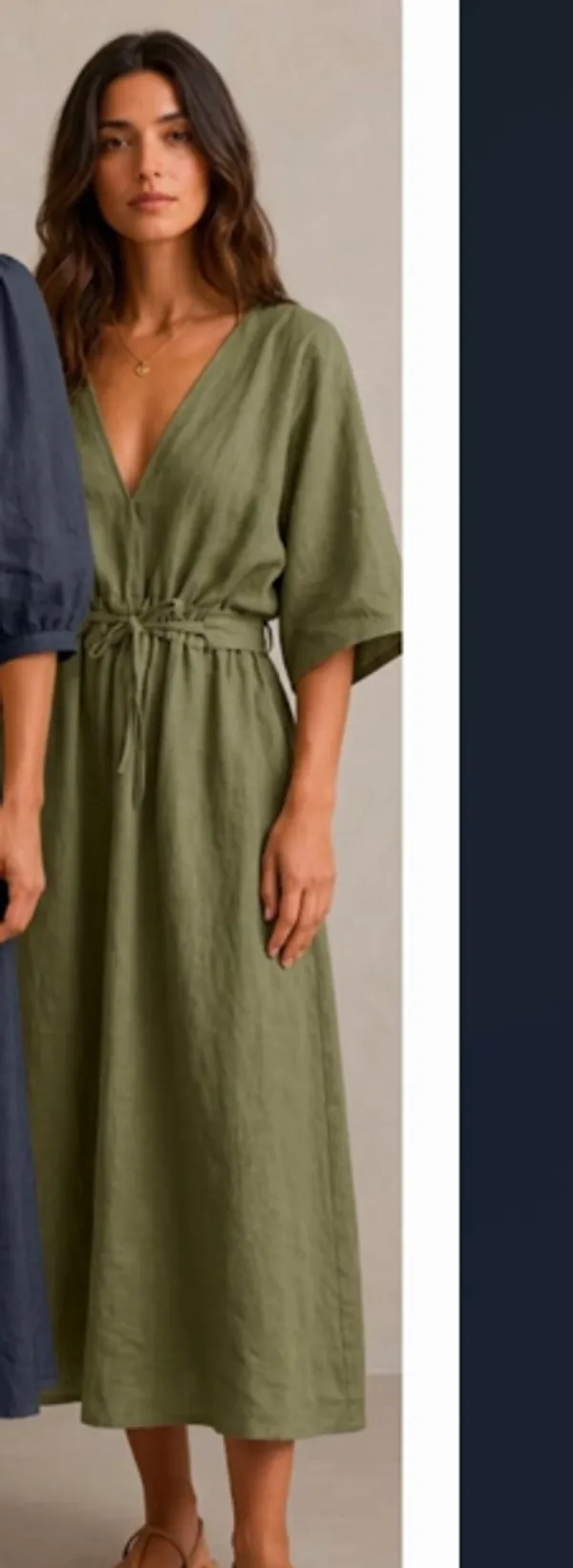 Olive_Rayon_Linen_Tie_Waist_Midi_Dress_For_Women