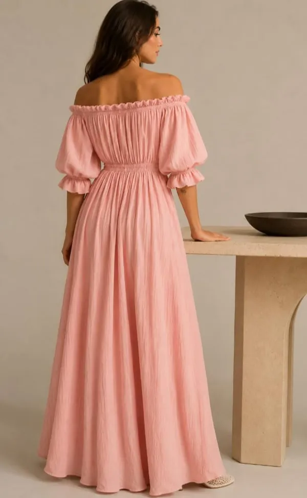 Pink_Rayon_Linen_Off_Shoulder_Maxi_Dress_For_Women