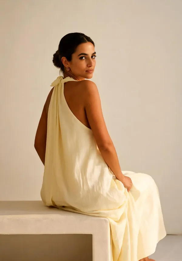 Cream_Rayon_Linen_Halter_Neck_Maxi_Dress_For_Women