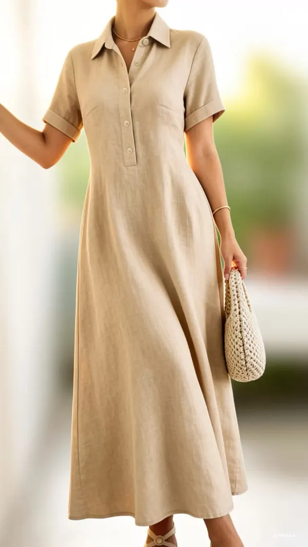 Beige_Rayon_Linen_Casual_Shirt_Dress_For_Women