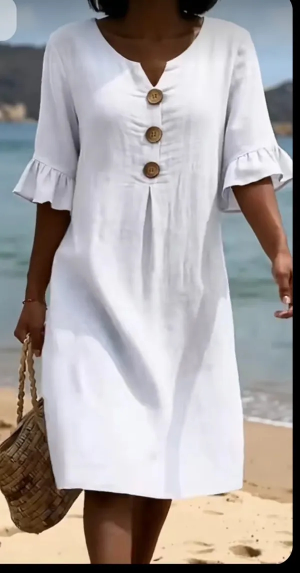 White_Rayon_Linen_Straight_Fit_Dress_For_Women