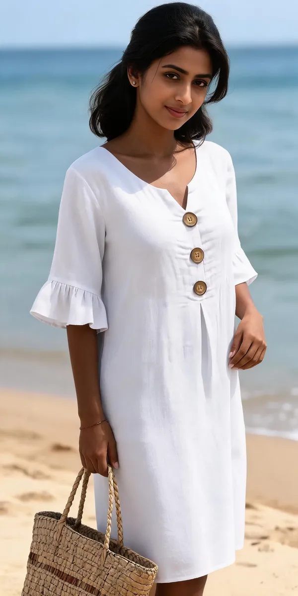 White_Rayon_Linen_Straight_Fit_Dress_For_Women