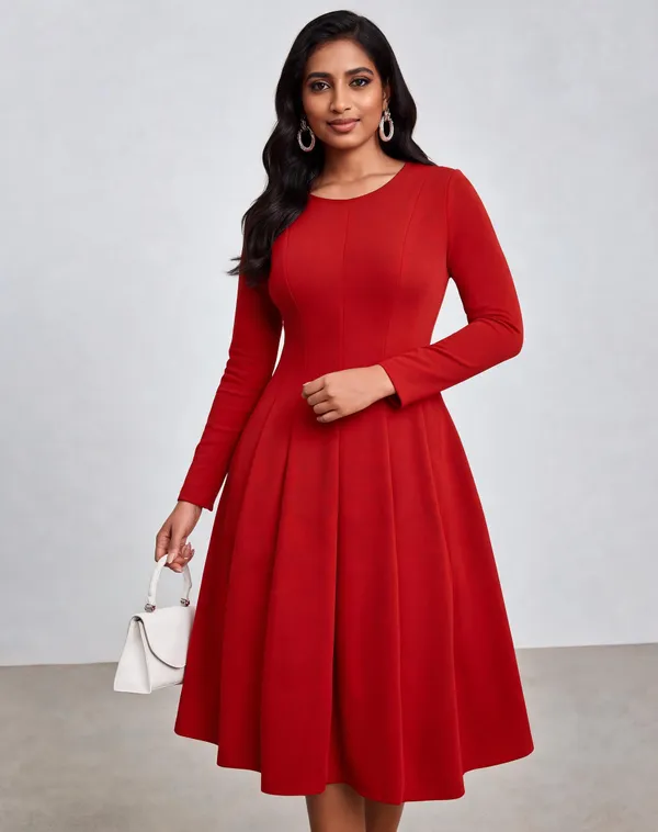 Red_Rayon_Linen_Fit_And_Flare_Dress_For_Women