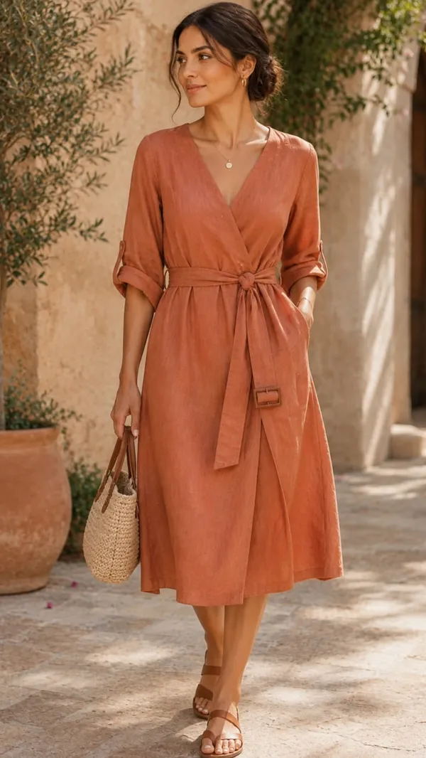 Terracotta_Rayon_Linen_Wrap_Tie_Waist_Midi_Dress_For_Women