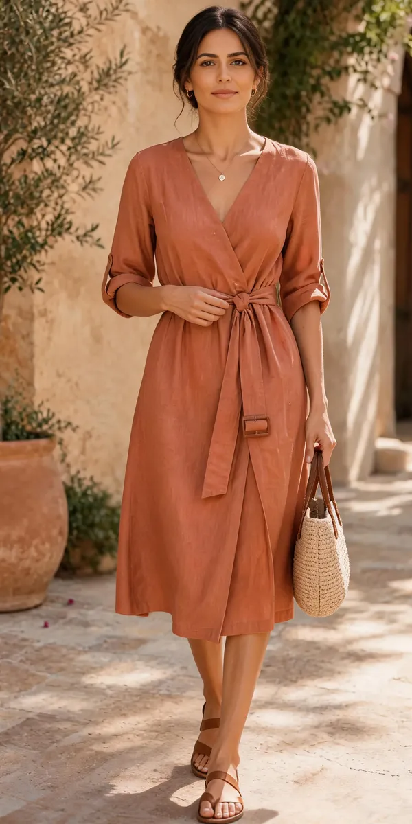 Terracotta_Rayon_Linen_Wrap_Tie_Waist_Midi_Dress_For_Women