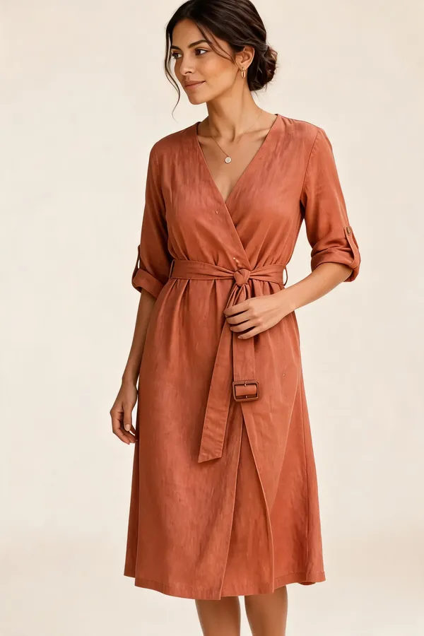 Terracotta_Rayon_Linen_Wrap_Tie_Waist_Midi_Dress_For_Women