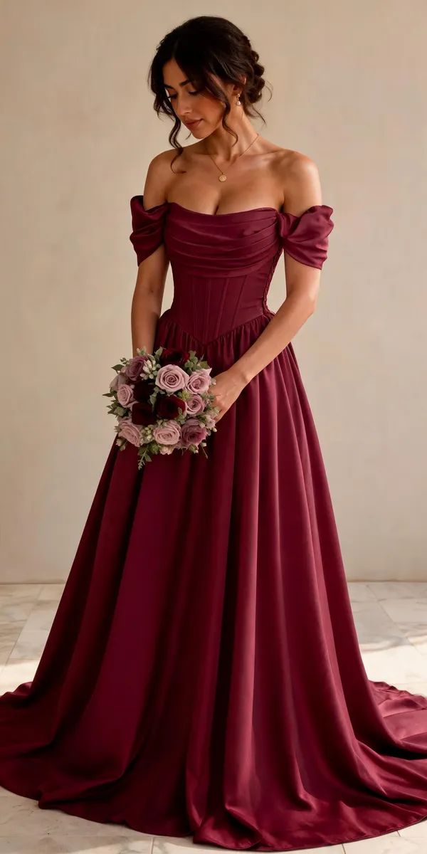Maroon_Satin_Off_Shoulder_Evening_Gown_For_Women