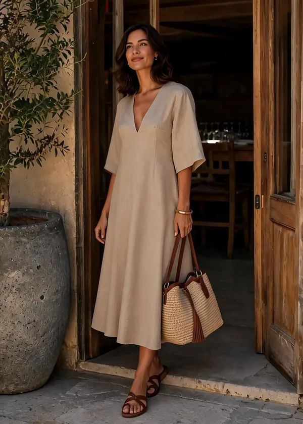 Beige_Rayon_Linen_A-Line_Midi_Dress_For_Women